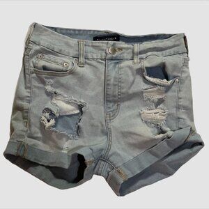 AEROPOSTALE Curvy High Rise Midi distressed jean shorts size 8 women’s READ